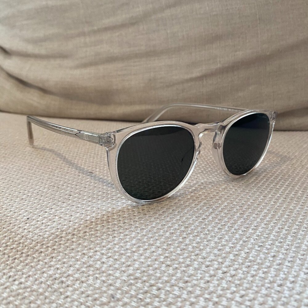 Warby Parker Clear Haskell Sunglasses w/ Green Lenses